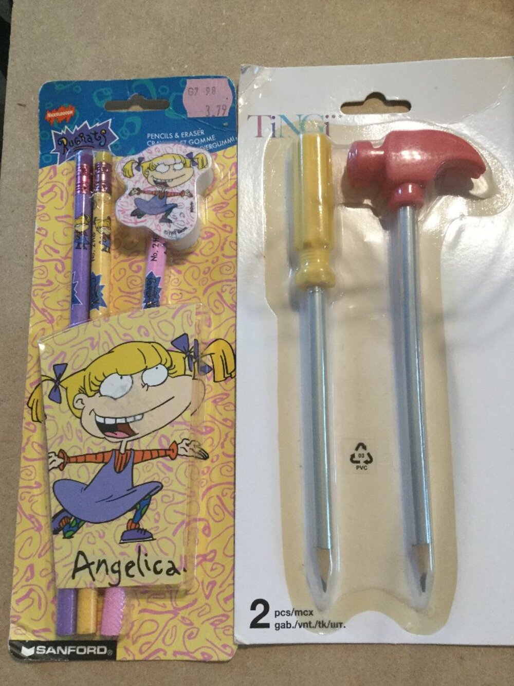 New old stock vintage pencils one Rug rat Angelica set from 1997 and a tool set